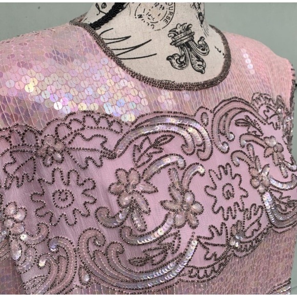 Vintage Talbots Joan Leslie Pink 100% Silk heavily beaded long sleeve blouse - Picture 6 of 11